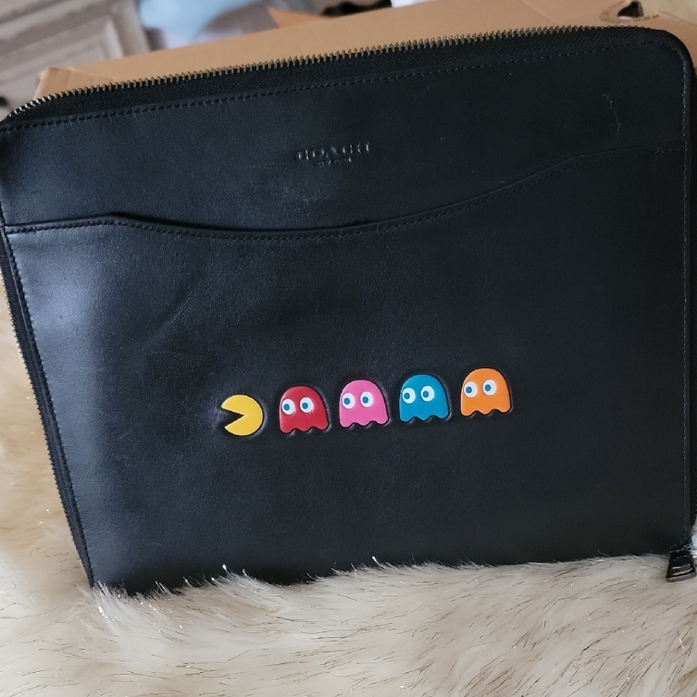 Coach Limited Edition Black Leather Pac-Man Zip Around Portfolio/Padfolio